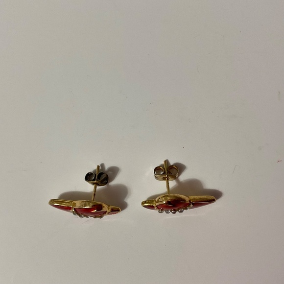 Enameled Red Hat Earrings With Rhinestones - Picture 5 of 6